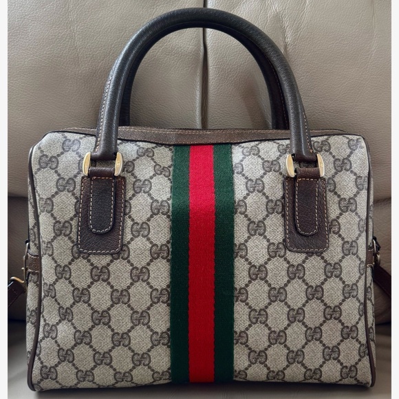 Authenticated Vintage Gucci Ophidia Web Monogram Canvas Leather Shoulder Bag - Picture 2 of 16